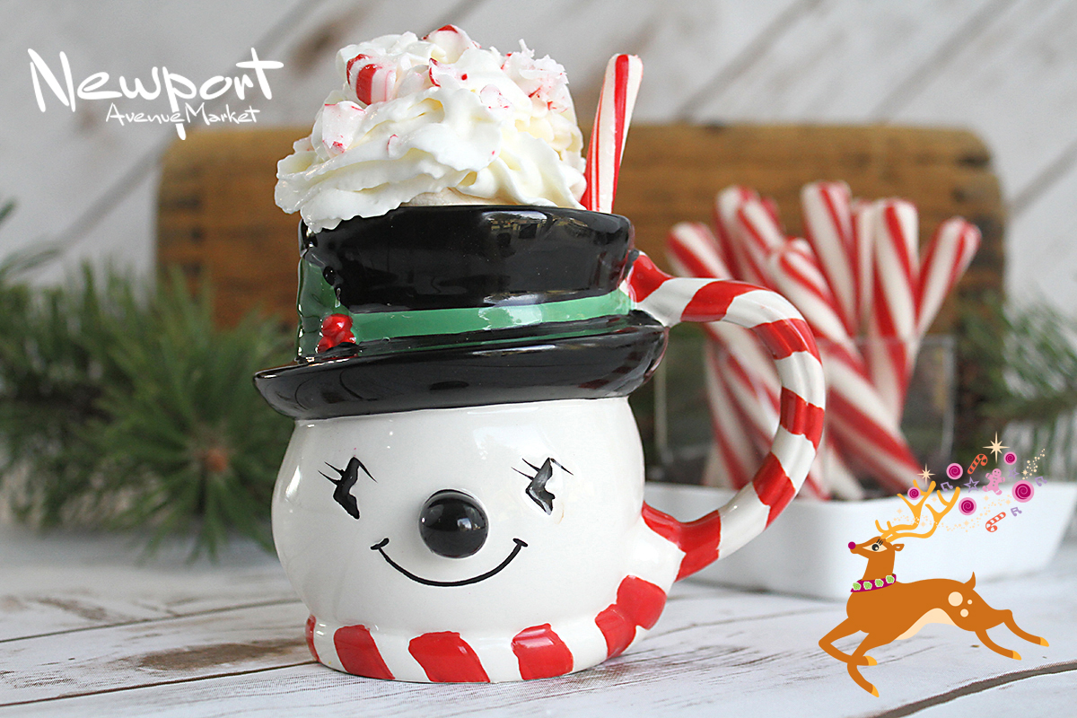 Hot Chocolate, Whipped Cream in Snowman Mug