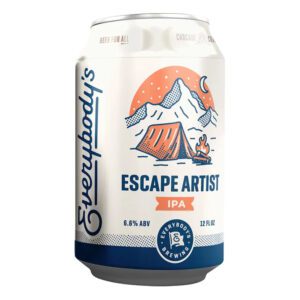 Can of Everybody's Brewing Escape Artist IPA featuring a vibrant tropical design with bold colors and eye-catching artwork, showcasing the essence of summer flavors and refreshment.
