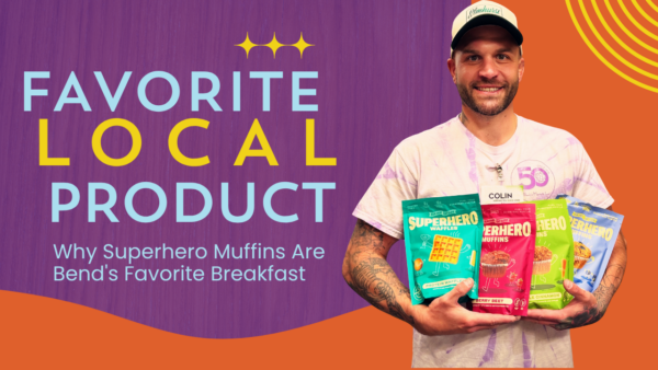 Colin holding Superhero Muffin mix at Newport Market