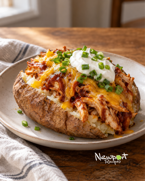 7 Easy Rotisserie Chicken Recipes for Dinner from Newport Market: Loaded BBQ Chicken Baked Potatoes